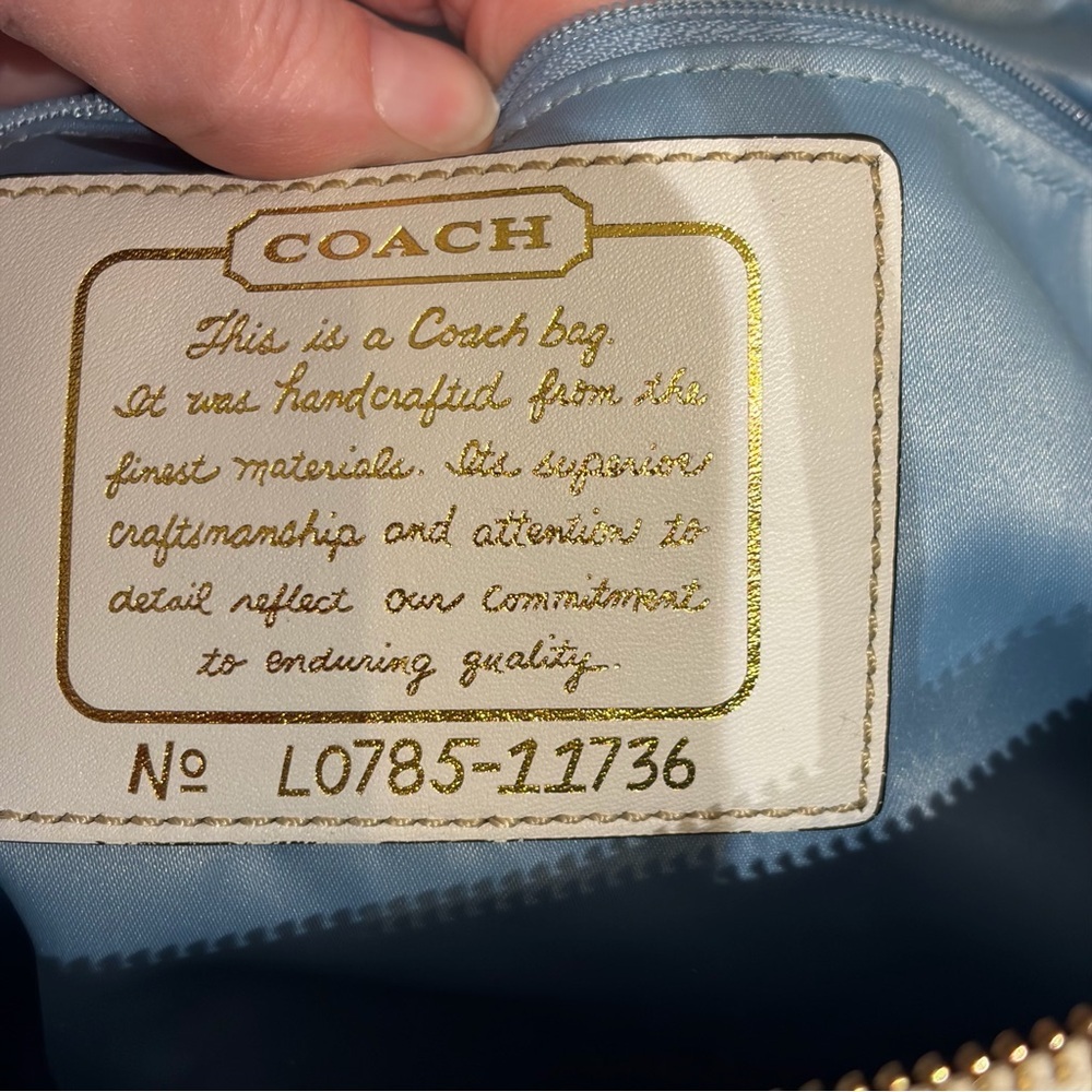 Coach Legacy Scarf Print Satin Signature C Tote 2007 Blue Gold *hangtag added* - Picture 3 of 16